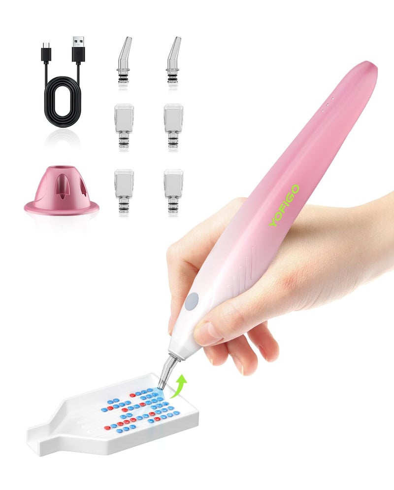 YOFIGO Electric Diamond Painting Pen, [Vacuum Suction] Art Dotting Pen with 3 Adjustable Speeds, Professional 5D Diamond Art Pen with Magnetic Charging Base, Lightweight Tool for DIY Craft(Pink) - Image 1
