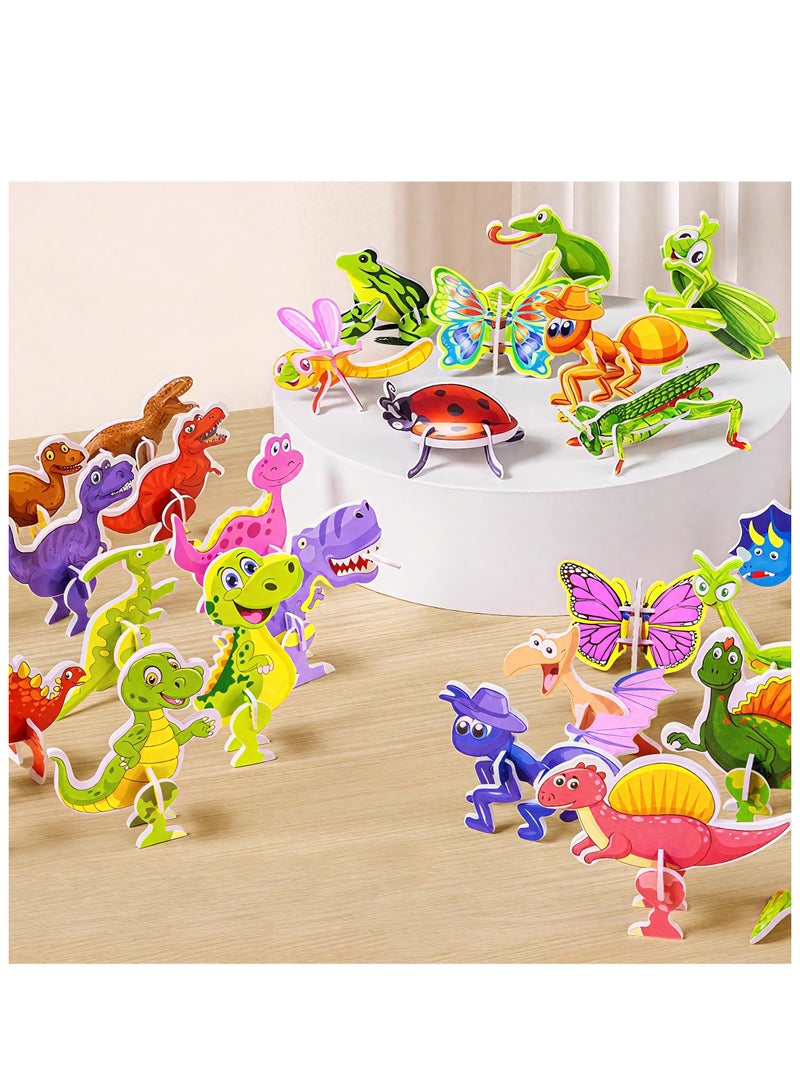 Risen 50 pcs, Educational 3D Cartoon Puzzles, DIY 3D Cartoon Animal Puzzles, Children's Educational Toys, Themed Puzzle Art Crafts, Suitable For Birthday Gifts For Boys And Girls, Children's Day Gifts (Including Airplanes, Insects, Animals, Dinosaurs).  - Image 1
