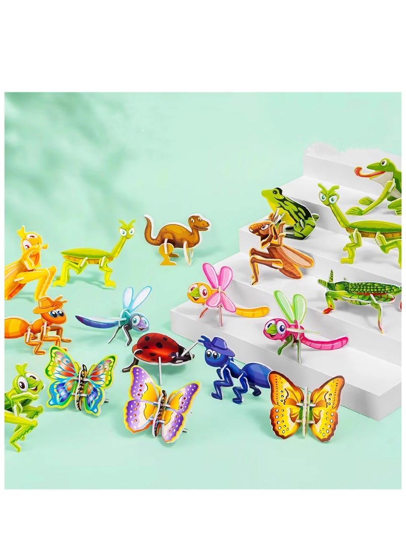 Risen 50 pcs, Educational 3D Cartoon Puzzles, DIY 3D Cartoon Animal Puzzles, Children's Educational Toys, Themed Puzzle Art Crafts, Suitable For Birthday Gifts For Boys And Girls, Children's Day Gifts (Including Airplanes, Insects, Animals, Dinosaurs).  - Image 2
