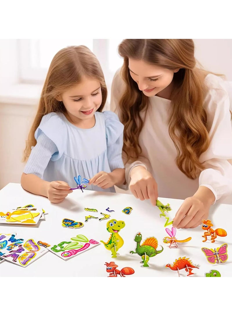 Risen 50 pcs, Educational 3D Cartoon Puzzles, DIY 3D Cartoon Animal Puzzles, Children's Educational Toys, Themed Puzzle Art Crafts, Suitable For Birthday Gifts For Boys And Girls, Children's Day Gifts (Including Airplanes, Insects, Animals, Dinosaurs).  - Image 3