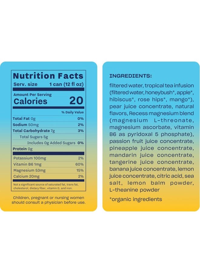 RECESS Mood Magnesium & Adaptogen Drink, Relaxation Beverage, 12 Ounce (Tropical Bliss, 12 Pack) - Image 3
