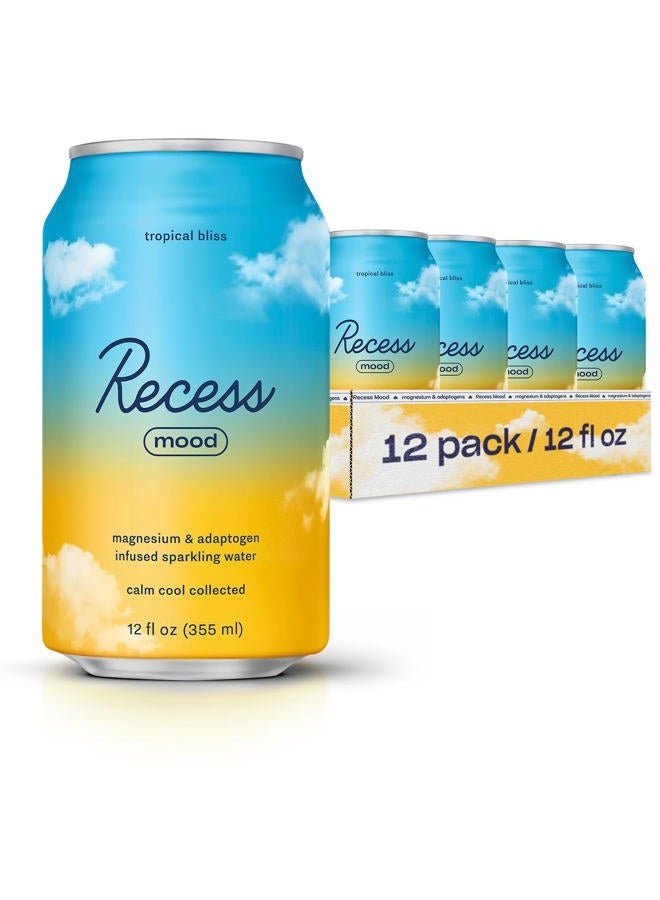 RECESS Mood Magnesium & Adaptogen Drink, Relaxation Beverage, 12 Ounce (Tropical Bliss, 12 Pack) - Image 1