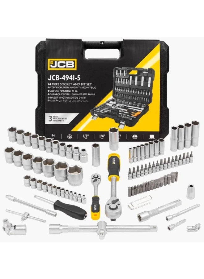 جيه سي بي طقم أدوات JCB مكون من 94 قطعة بمقاسات 1/4 و1/2 بوصة (4–32 مم) - Image 1