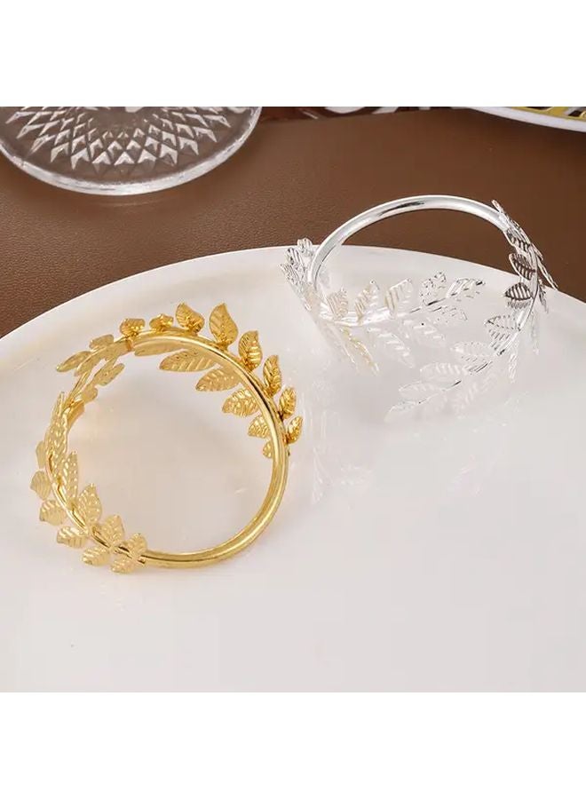 Silvery Metal Napkin Rings With Simulated Leaf Design Elegant Table Decor For Parties Weddings - Image 3