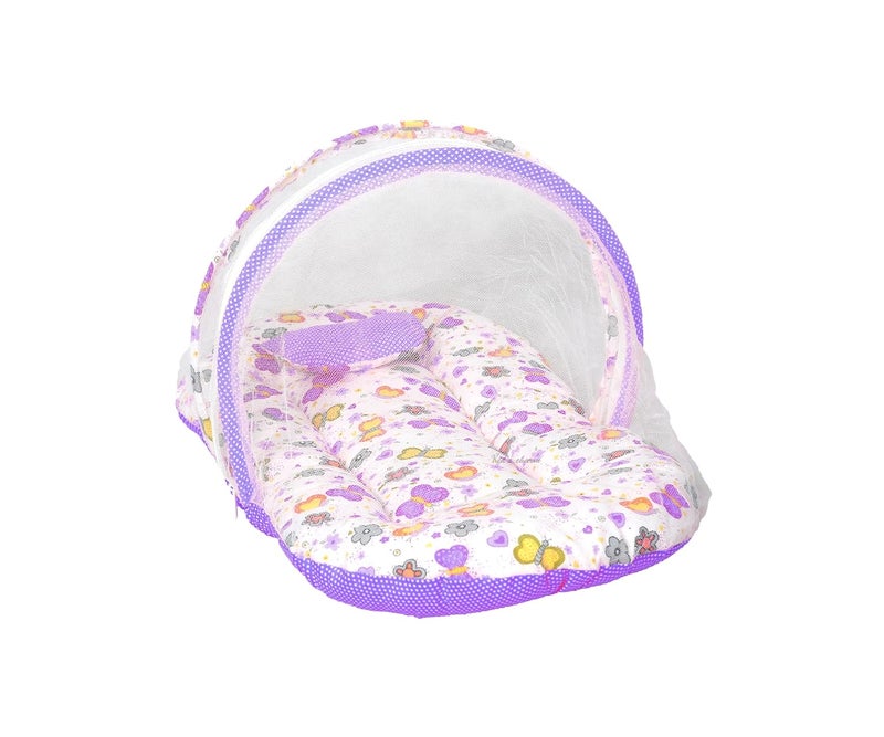 Kid's Charm Kids Charm MegaButterfly Flower Premium Baby Net Bed with Thick Mattress Mosquito Net with Zip Closure Neck Pillow Baby Bedding for New Born Baby Sleeping Bed for 48 Months Babies Voilet - Image 1
