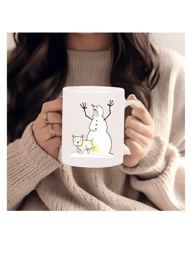 RYN Charming Snowman & Dog Ceramic Coffee Mug - Insulated, Reusable, Perfect Gift for All Ages - Image 3