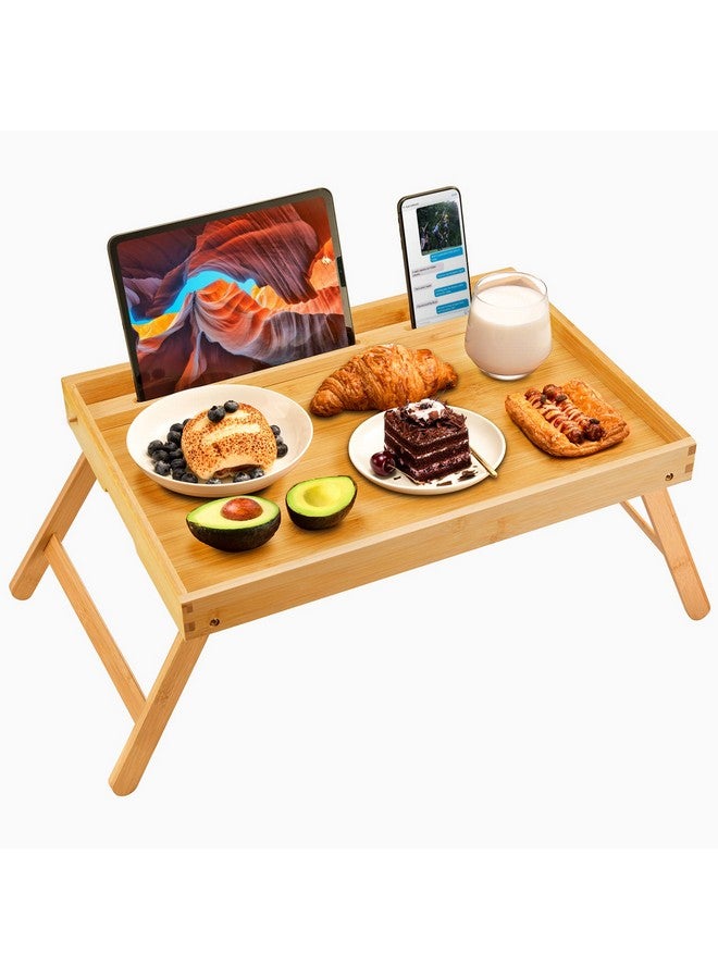 Pipishell Bamboo Bed Tray Table, Large Breakfast Tray - 21.7x14 Inch with Folding Legs, Multipurpose Serving Tray Use As Portable Laptop Snack Table, for Working, Eating, Reading by Pipishell - Image 1