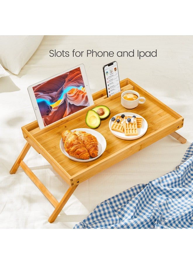 Pipishell Bamboo Bed Tray Table, Large Breakfast Tray - 21.7x14 Inch with Folding Legs, Multipurpose Serving Tray Use As Portable Laptop Snack Table, for Working, Eating, Reading by Pipishell - Image 3