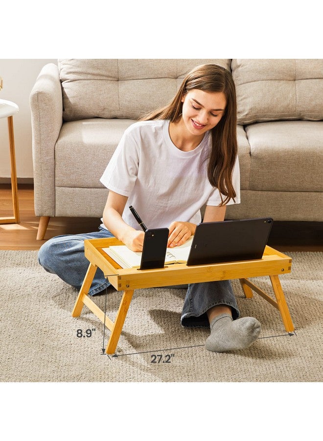 Pipishell Bamboo Bed Tray Table, Large Breakfast Tray - 21.7x14 Inch with Folding Legs, Multipurpose Serving Tray Use As Portable Laptop Snack Table, for Working, Eating, Reading by Pipishell - Image 4