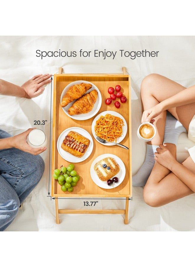Pipishell Bamboo Bed Tray Table, Large Breakfast Tray - 21.7x14 Inch with Folding Legs, Multipurpose Serving Tray Use As Portable Laptop Snack Table, for Working, Eating, Reading by Pipishell - Image 2