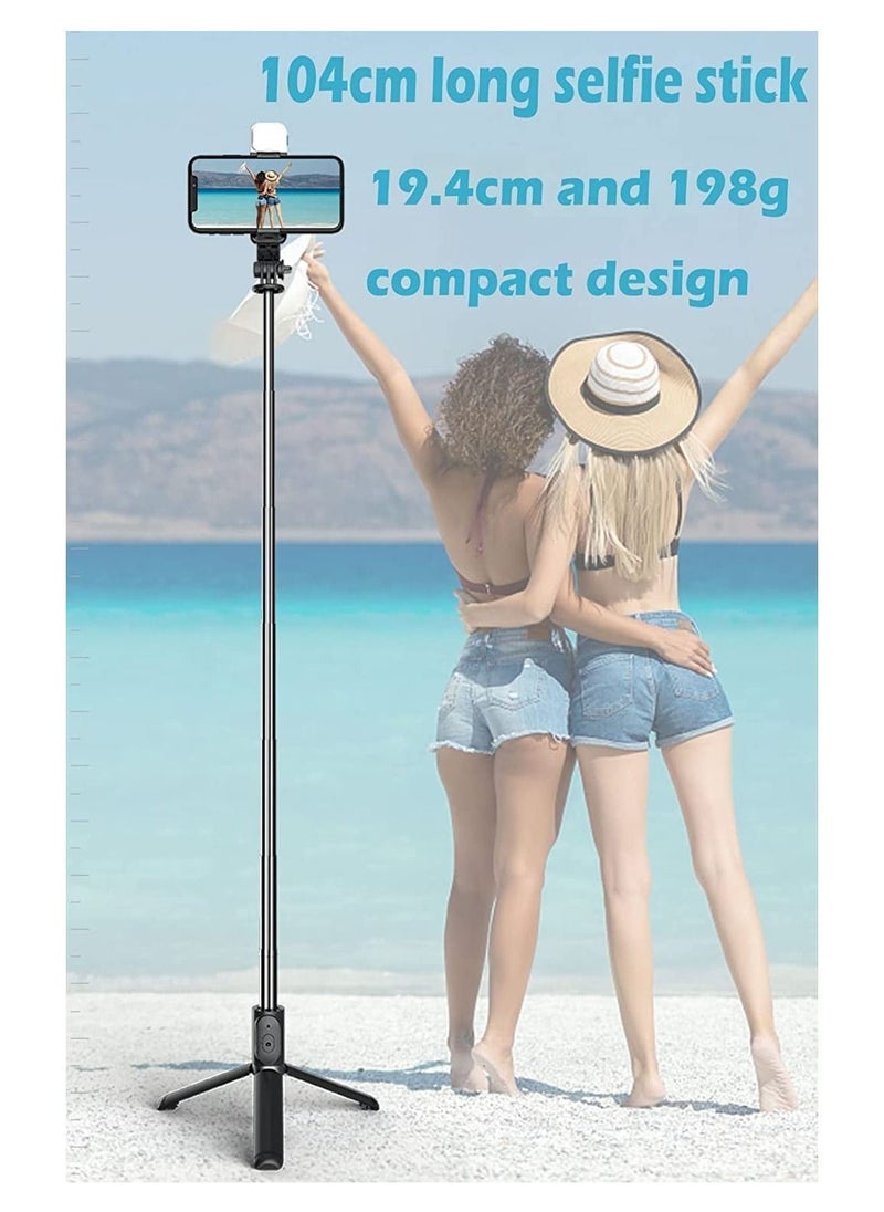 ELTRAZONE - Selfie Stick with Light Long Selfie Stick with Tripod Stand 104cm Plus Bluetooth Mobile Selfie Stick for Mobile Phone Makeup Vlogging Youtube Live - Image 1