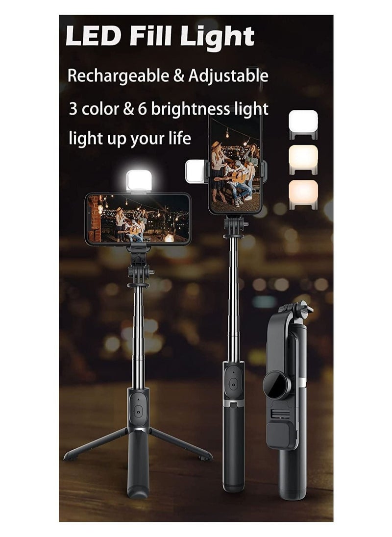 ELTRAZONE - Selfie Stick with Light Long Selfie Stick with Tripod Stand 104cm Plus Bluetooth Mobile Selfie Stick for Mobile Phone Makeup Vlogging Youtube Live - Image 1