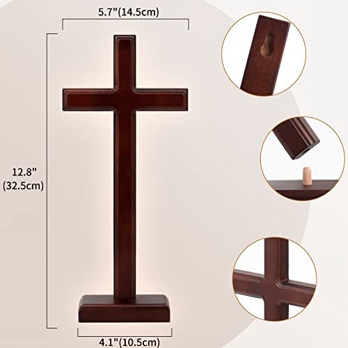 ARCHOBAN 12.8" Wooden Cross – Standing or Hanging Christian Cross, Solid Wood Wall Cross for Home or Prayer Room - Image 2
