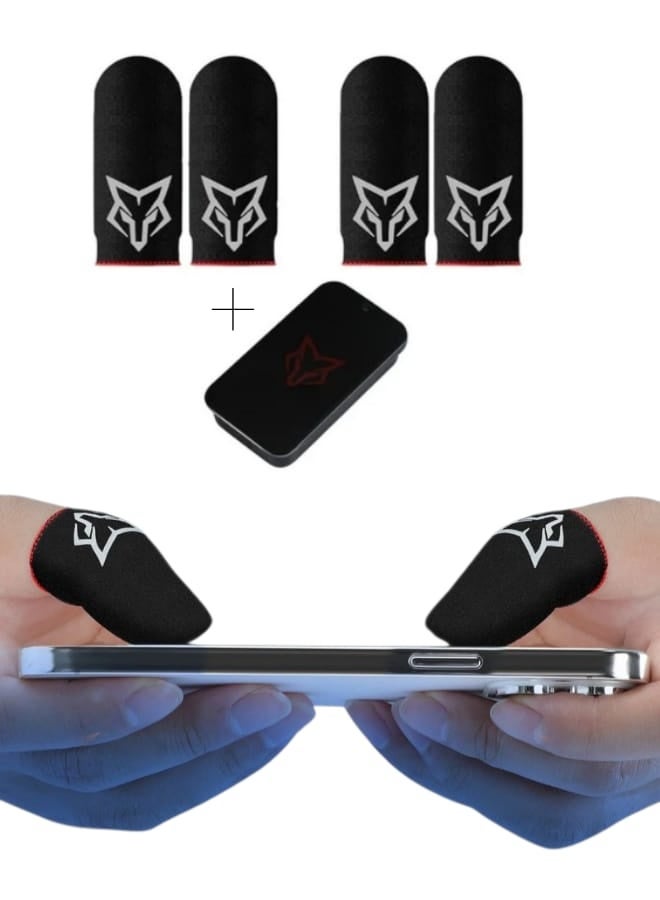 Fox Premium Gaming Finger Sleeves 2 Pairs (4-Pack with Box) – Breathable Sweatproof Carbon Fiber Finger Gloves for PUBG Mobile & COD – Anti-Slip High Sensitivity Touchscreen Finger Cots for Mobile Gaming iPhone & Android - Image 1