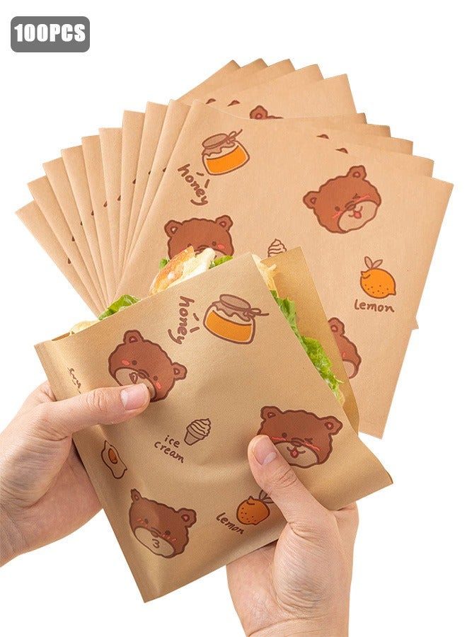 100Pcs Paper Sandwich Bags, Lunch Bags, Kraft Paper Bags, Recyclable Kitchens Paper,  7x7" Flat Kraft Wrap Sheet, Burger Wrappers for Snacks Cookie Bread  - Image 1