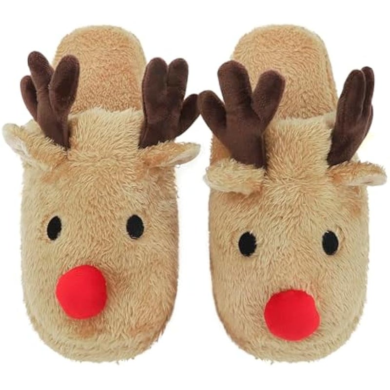 إسكدنيا شبشب نسائي من الميموري فوم، بتصميم حيوانات لطيفة زغبية للكريسماس والرنة، شبشب داخلي دافئ من الصوف بطول الكاحل، حذاء منزلي - Image 1