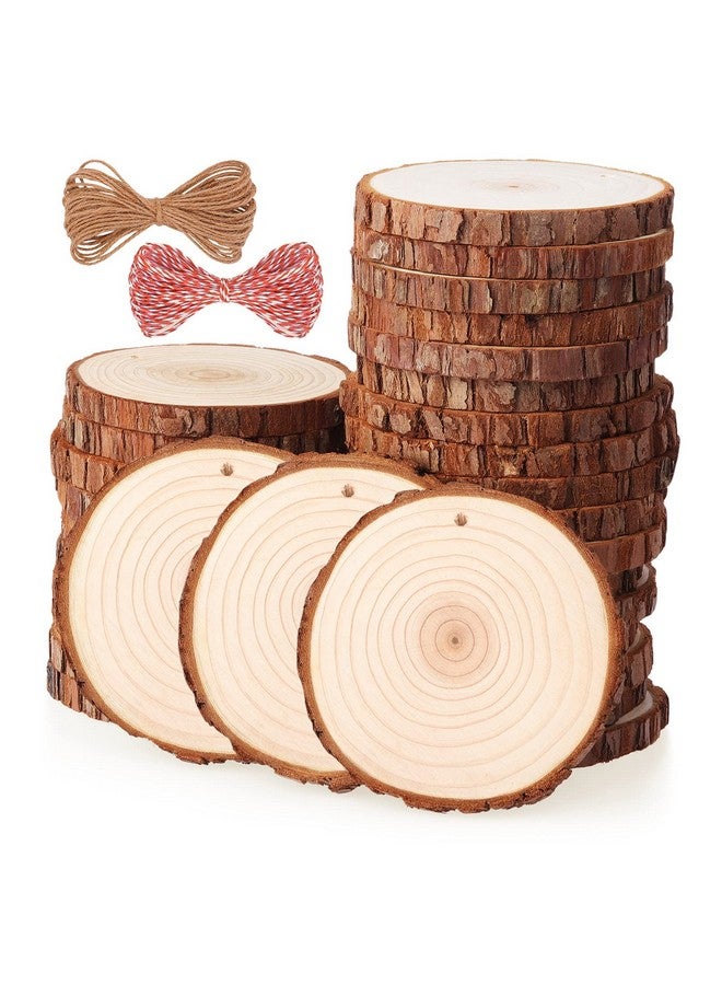 Fuyit Natural Wood Slices, 30 Pcs 3.5-4 Inch Unfinished Predrilled Wooden Circles Tree Slice With Hole & Barks For Diy Arts Craft Christmas Ornaments - Image 1