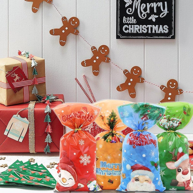 Winterworm 50 PCS Colorful Christmas Cellophane Treat Bags with Twist TiesSanta Snowman Elk Christmas Tree Gift Bags Kids Goodie Candy Bags Cookie Chocolate Snack Packing Bag for Christmas Party Favor - Image 4