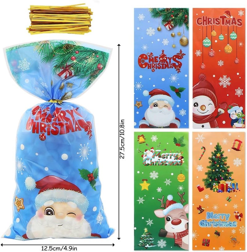 Winterworm 50 PCS Colorful Christmas Cellophane Treat Bags with Twist TiesSanta Snowman Elk Christmas Tree Gift Bags Kids Goodie Candy Bags Cookie Chocolate Snack Packing Bag for Christmas Party Favor - Image 2