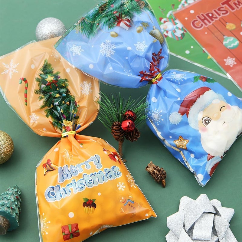Winterworm 50 PCS Colorful Christmas Cellophane Treat Bags with Twist TiesSanta Snowman Elk Christmas Tree Gift Bags Kids Goodie Candy Bags Cookie Chocolate Snack Packing Bag for Christmas Party Favor - Image 5