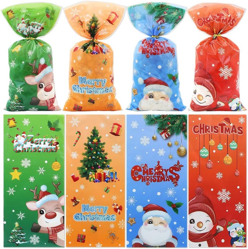 Winterworm 50 PCS Colorful Christmas Cellophane Treat Bags with Twist TiesSanta Snowman Elk Christmas Tree Gift Bags Kids Goodie Candy Bags Cookie Chocolate Snack Packing Bag for Christmas Party Favor - Image 1
