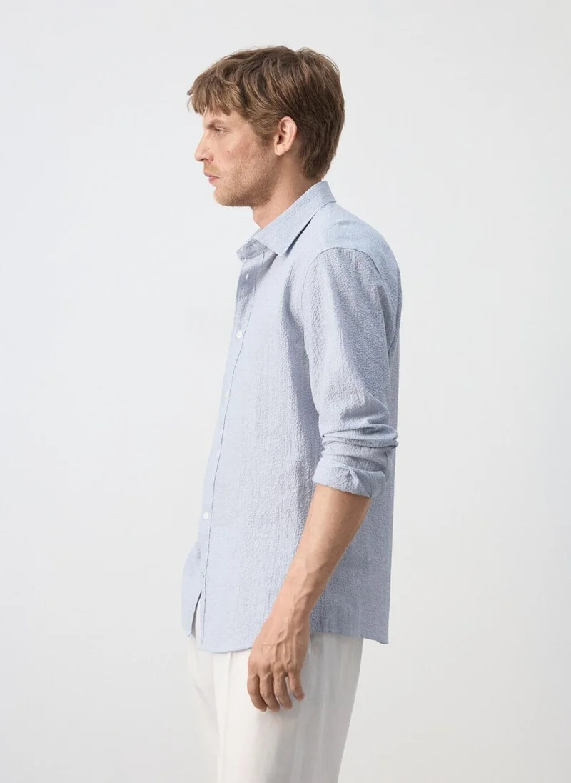 Mango Man 52-AZUL Textured Striped Seersucker Shirt for Men | Best Price UAE