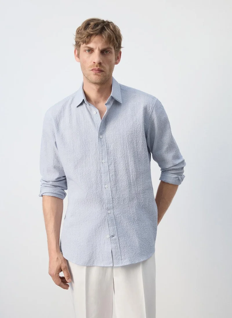 Mango Man Textured Striped Seersucker Shirt