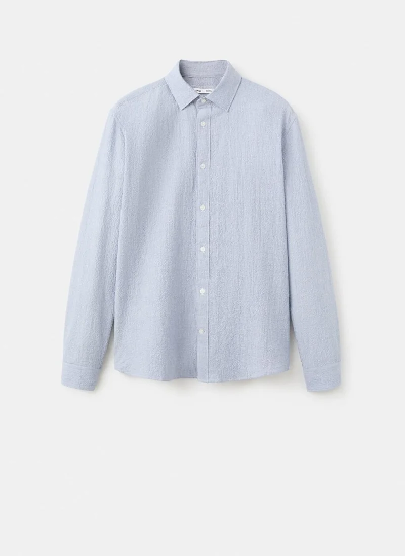 Mango Man 52-AZUL Textured Striped Seersucker Shirt for Men | Best Price UAE