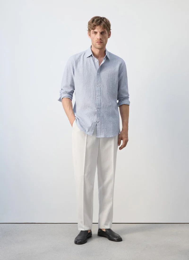 Mango Man 52-AZUL Textured Striped Seersucker Shirt for Men | Best Price UAE