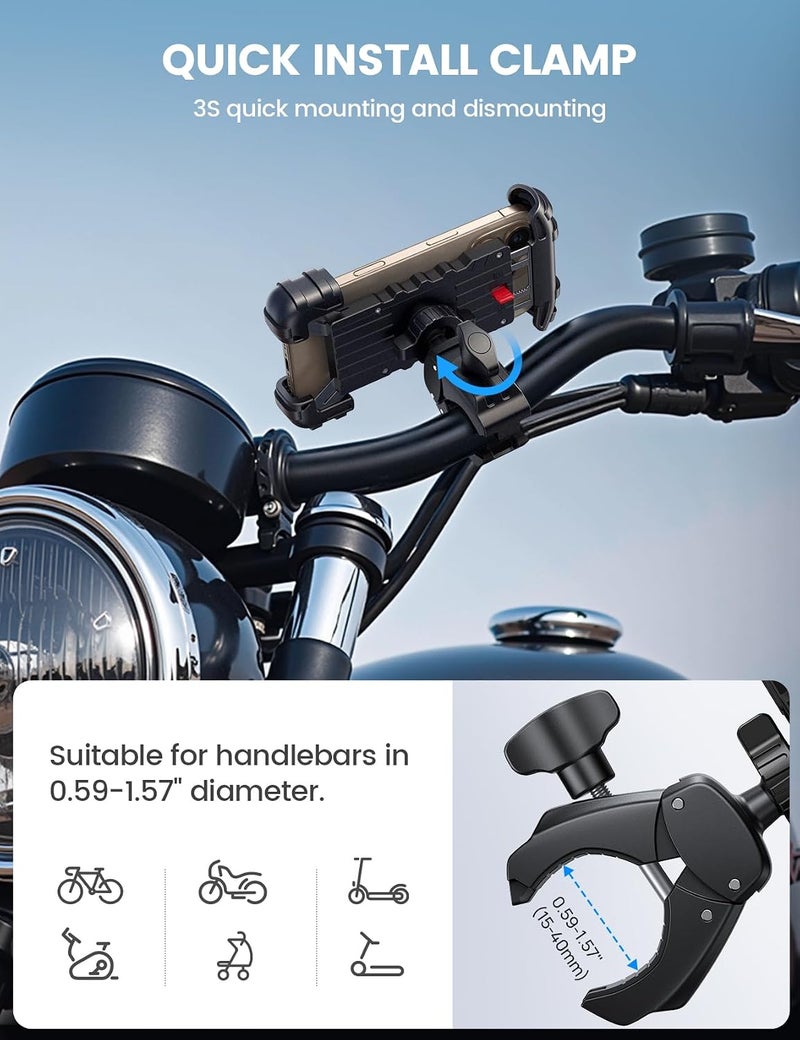 Lamicall Bike Phone Holder Mount - [Lockable & Rotating] Motorcycle Handlebar Phone Mount Clamp, Gifts, E-Bike, ATV Scooter Phone Clip for iPhone Air 17 16 15 14 Pro Max Plus, S20, 4.7-6.8" Cellphone - Image 5