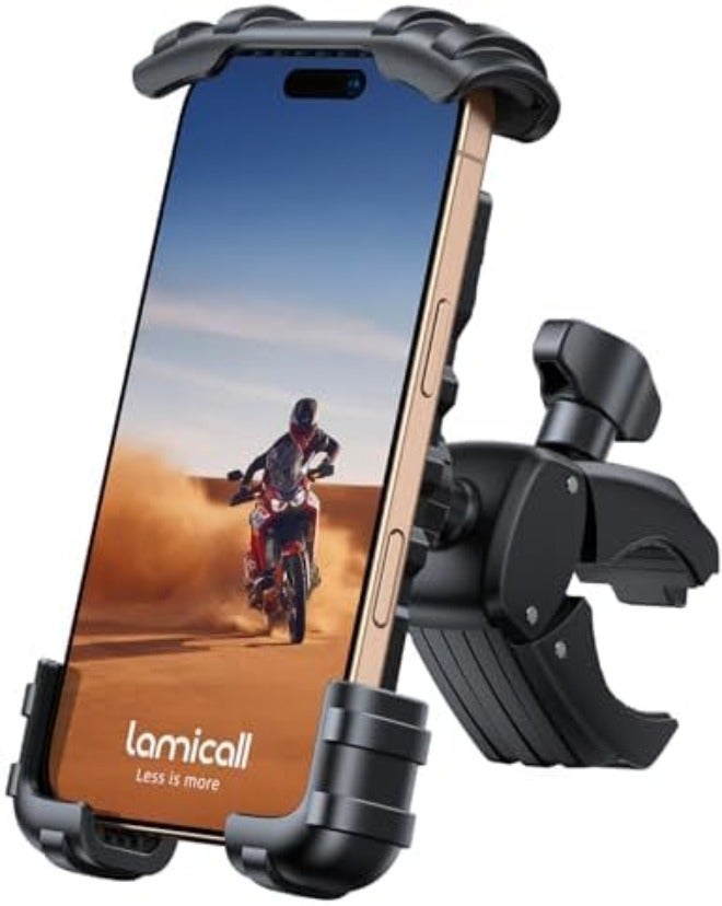 Lamicall Bike Phone Holder Mount - [Lockable & Rotating] Motorcycle Handlebar Phone Mount Clamp, Gifts, E-Bike, ATV Scooter Phone Clip for iPhone Air 17 16 15 14 Pro Max Plus, S20, 4.7-6.8" Cellphone - Image 1