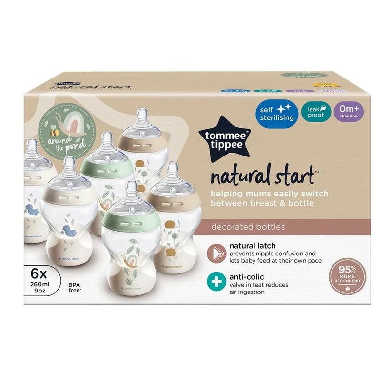 tommee tippee Natural Start Anti-Colic Baby Bottle, Slow Flow Breast-Like Teat for a Natural Latch, 0+ months, 260 ml, Anti-Colic Valve, Self-Sterilising, Pack of 6 - Assorted - Image 4