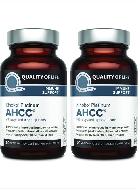 2 Pack AHCC Kinoko Platinum 750 mg– Premium Immune Support Supplement 60 Count Bottles