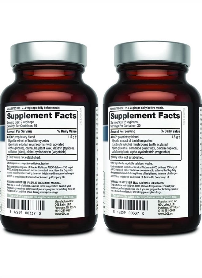 Quality of Life - 2 Pack AHCC Kinoko Platinum 750 mg– Premium Immune Support Supplement 60 Count Bottles - Image 1