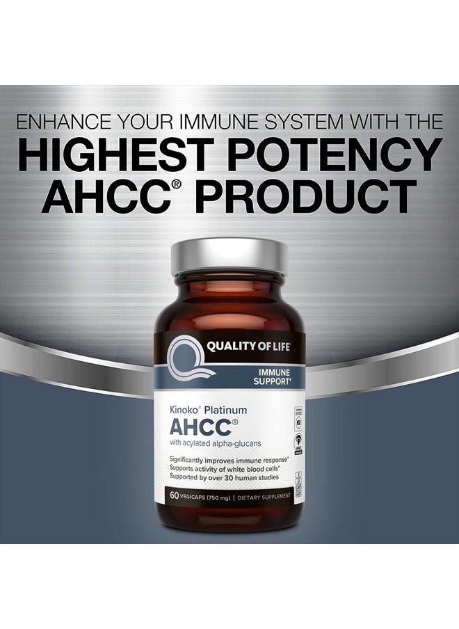 Quality of Life - 2 Pack AHCC Kinoko Platinum 750 mg– Premium Immune Support Supplement 60 Count Bottles - Image 1