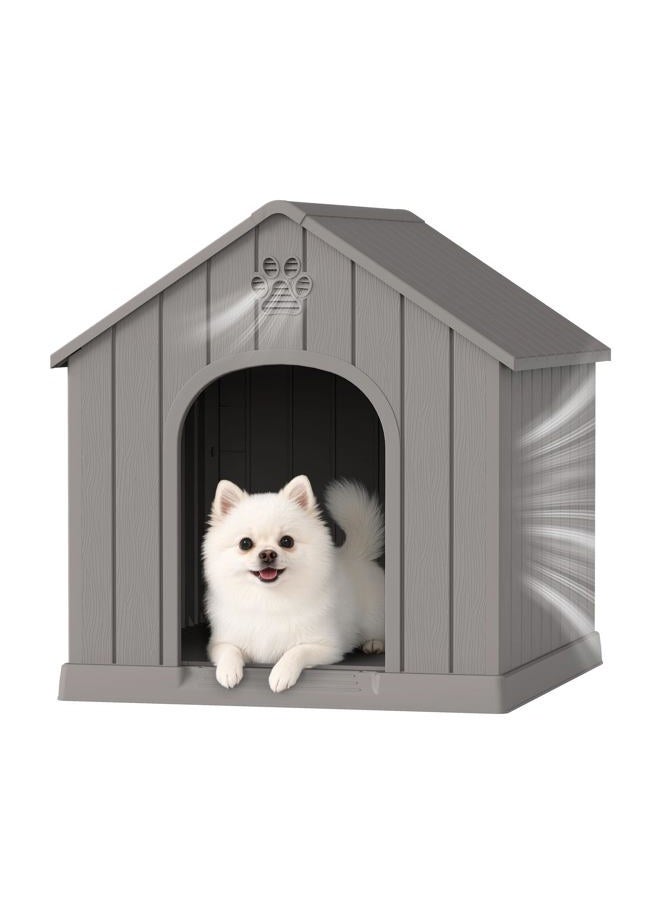 Fancyango Dog House Outdoor Indoor, Weatherproof Insulated Dog House with Elevated Floor and Air Vents for Small to Medium Dogs,Easy Clean and Assemble (Grey, 26.18''L × 24.02''W × 25.98''H) - Image 2