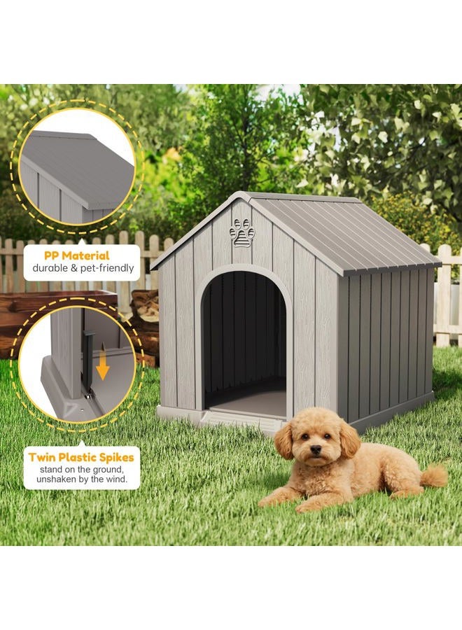 Fancyango Dog House Outdoor Indoor, Weatherproof Insulated Dog House with Elevated Floor and Air Vents for Small to Medium Dogs,Easy Clean and Assemble (Grey, 26.18''L × 24.02''W × 25.98''H) - Image 4
