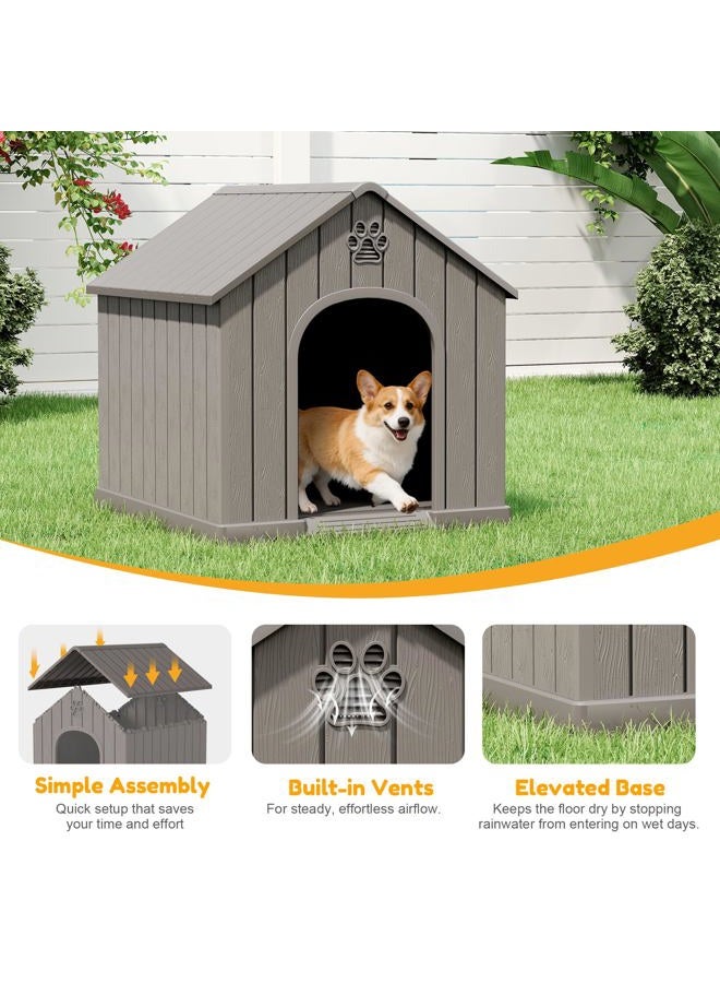 Fancyango Dog House Outdoor Indoor, Weatherproof Insulated Dog House with Elevated Floor and Air Vents for Small to Medium Dogs,Easy Clean and Assemble (Grey, 26.18''L × 24.02''W × 25.98''H) - Image 5
