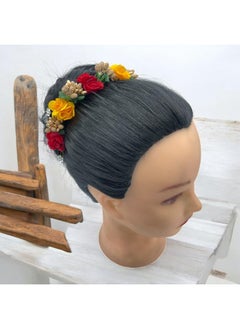 ماهل Maahal™ ملحقات كعكة الزفاف على شكل زهرة الشعر Gajra لحفلات الزفاف، زينة Juda Gajra باللونين الأحمر والذهبي  - Image 3