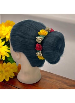 ماهل Maahal™ ملحقات كعكة الزفاف على شكل زهرة الشعر Gajra لحفلات الزفاف، زينة Juda Gajra باللونين الأحمر والذهبي  - Image 4