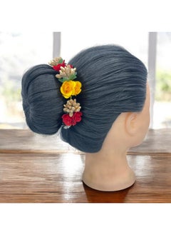 ماهل Maahal™ ملحقات كعكة الزفاف على شكل زهرة الشعر Gajra لحفلات الزفاف، زينة Juda Gajra باللونين الأحمر والذهبي  - Image 5