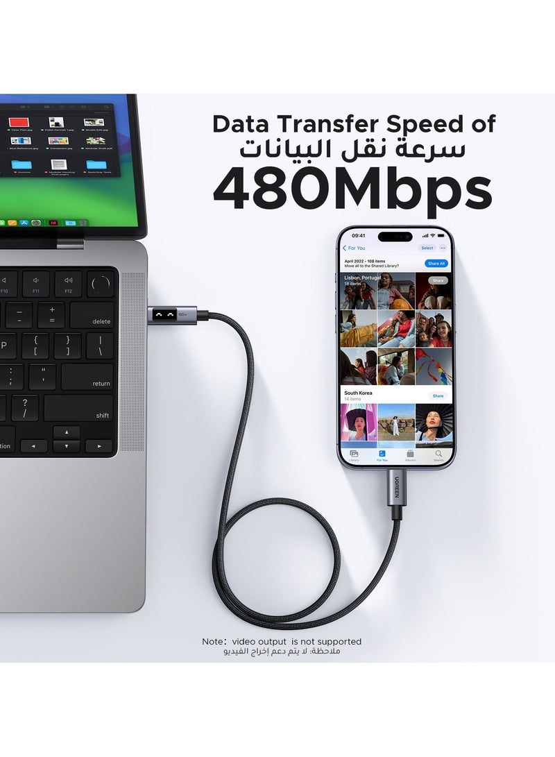 Raxoom كابل UGREEN UNO Type C 100W بطول 2م كابل USB C مضفر للشحن السريع متين وفريد مع مؤشر LED متوافق مع iPhone 16 15 Series Samsung Galaxy S24 S23 Z Flip 6 5 Macbook Pro Air Mini iPad أسود - Image 4