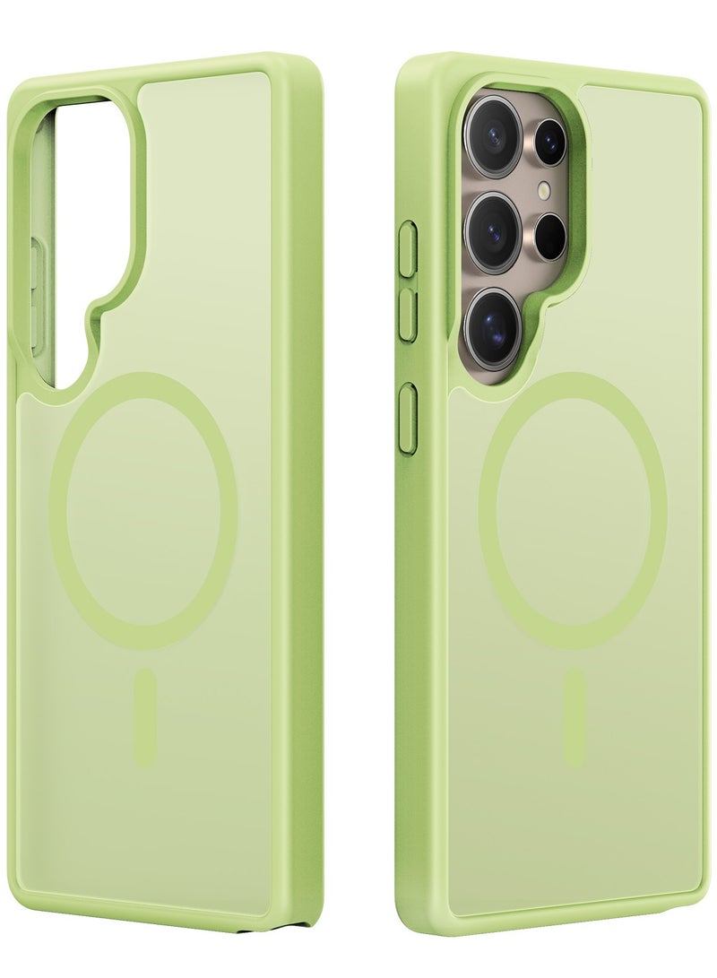 دوكس دوتشيز جراب يند دوكس دوكيس شفاف غير لامع مطفي مضاد للاصفرار [غطاء خلفي صلب من البولي كربونات ومن السيلكون ] يدعم الشحن اللاسلكي المغناطيسي جراب واقٍ مقاوم للصدمات متوافق مع Samsung Galaxy S25 Ultra   (أخضر ليموني) - Image 1