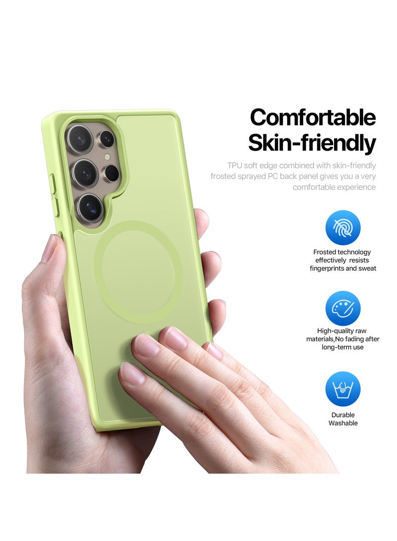 دوكس دوتشيز جراب يند دوكس دوكيس شفاف غير لامع مطفي مضاد للاصفرار [غطاء خلفي صلب من البولي كربونات ومن السيلكون ] يدعم الشحن اللاسلكي المغناطيسي جراب واقٍ مقاوم للصدمات متوافق مع Samsung Galaxy S25 Ultra   (أخضر ليموني) - Image 5