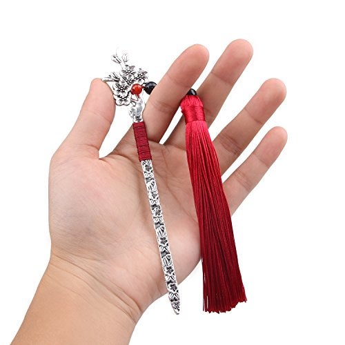 GTHER Chinese Metal Bookmarks with Tassel, Vintage Bookmark Unique Classical Ancient Chinese Hairpin Bookmark with Handmade Silky Tassel for Book Lovers Unique Gift - Image 4