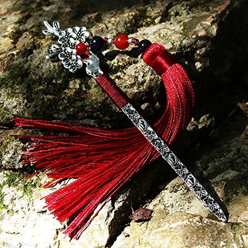 GTHER Chinese Metal Bookmarks with Tassel, Vintage Bookmark Unique Classical Ancient Chinese Hairpin Bookmark with Handmade Silky Tassel for Book Lovers Unique Gift - Image 2