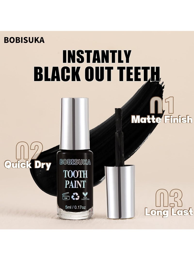 BOBISUKA BOBISUKA Black Tooth Paint, Professional Black Out Teeth Makeup Solution - Safe, Quick Dry & Realistic, Perfect for Cosplay, Halloween Makeup, Theater, and Special Effects (5 ml) - Image 3