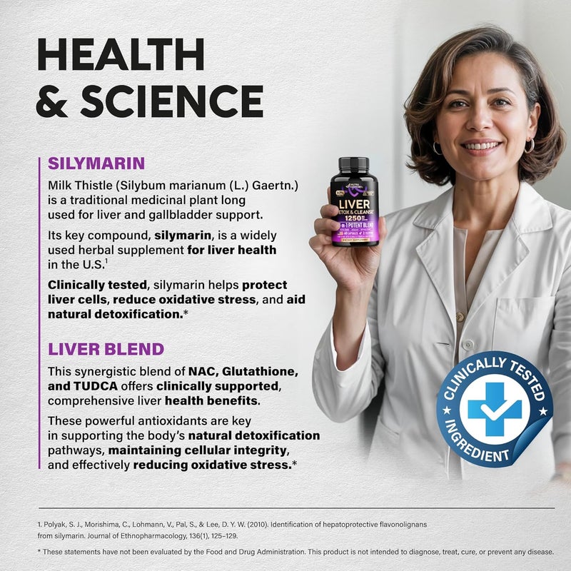 NUTRAHARMONY Liver Cleanse Detox  Repair  Milk Thistle  Dandelion  Artichoke  TUDCA  Glutathione  NAC  Effective Liver Health Supplement  80 Silymarin  Laboratory Tested Vegan  Made in USA 60 Capsules - Image 3