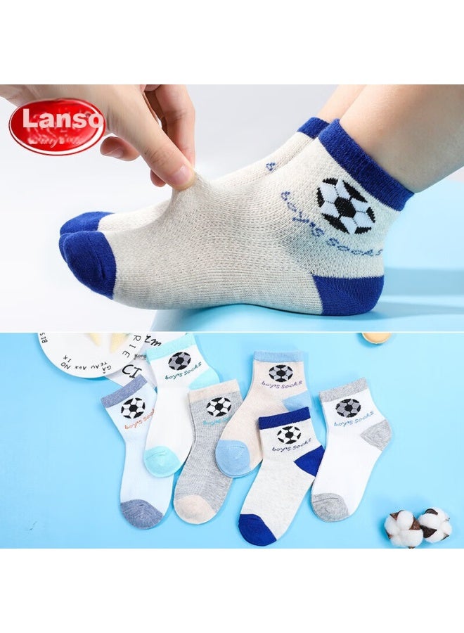 LANG SHA Langsha Children's Socks Boys Cotton Socks Spring And Summer Thin Girls Mesh Breathable Medium And Large Children's Students Cartoon Mid-tube Socks 6 Pairs Pack - Image 1