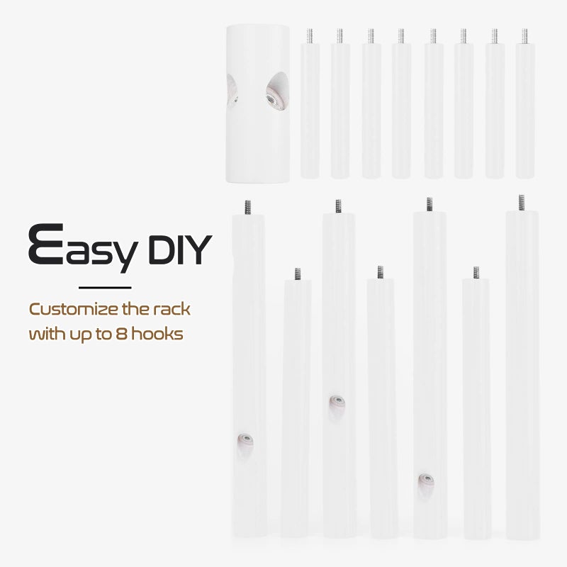 Freyawin Solid Wooden Coat Rack Freestanding, New Zealand Pine Coat Tree with 8 Hooks & 3 Adjustable Sizes for Coats, Hats, Handbags and Scarves, Space Saving for Entryway/Office/Bedroom (White) - Image 5